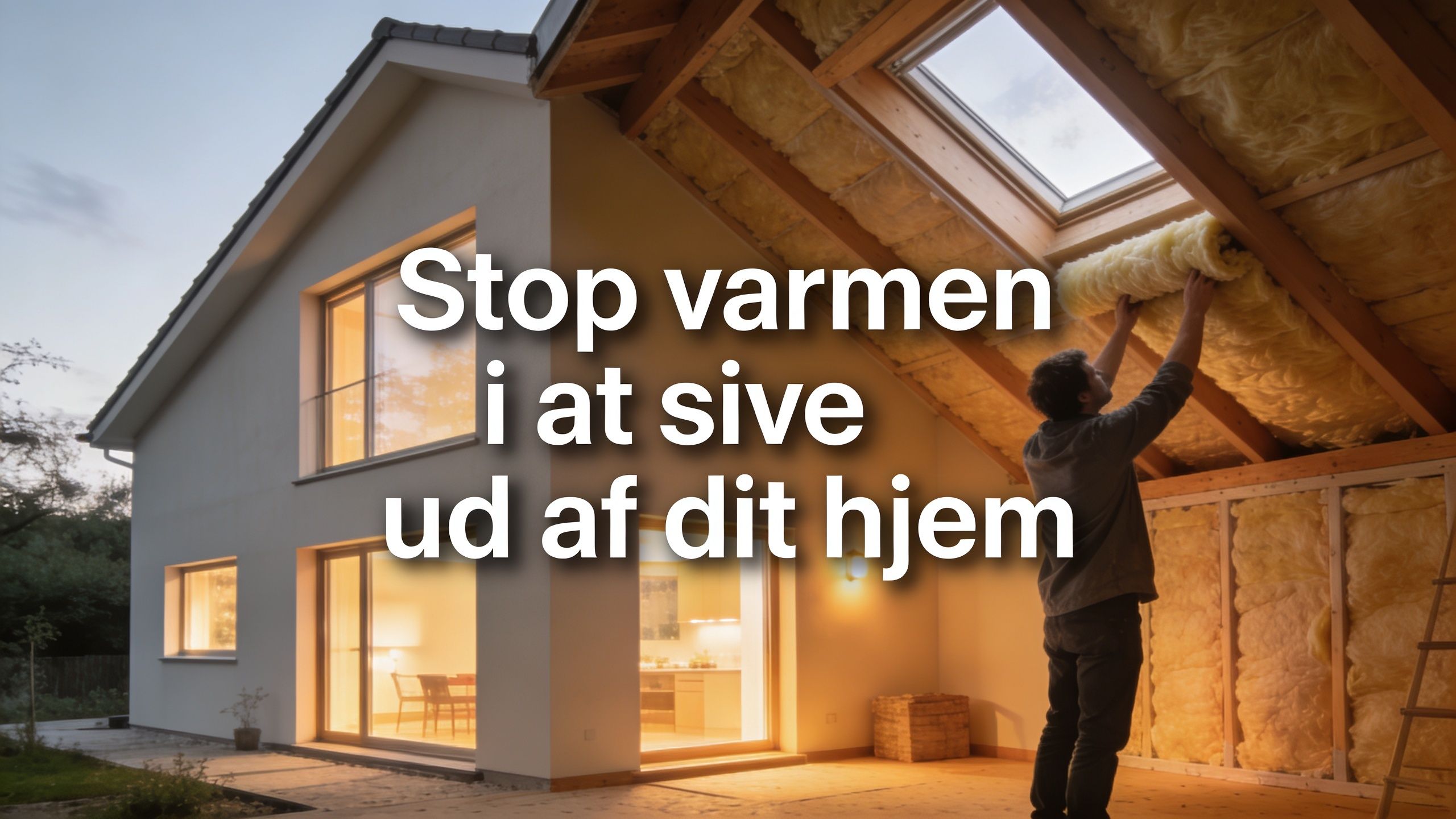 En mand isolerer tagkonstruktionen i et hus for at forbedre boligens energieffektivitet og mindske varmetab.