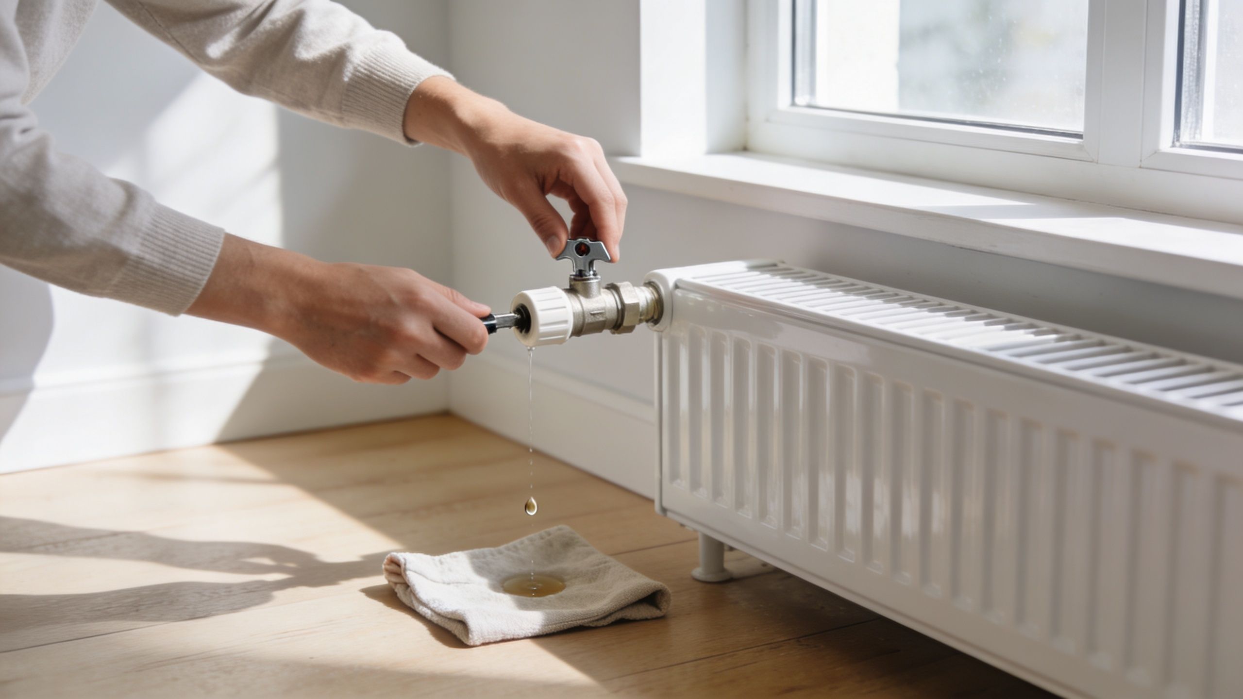 En person lufter ud i en radiator for at forbedre varmesystemets effektivitet ved at frigive fanget luft.