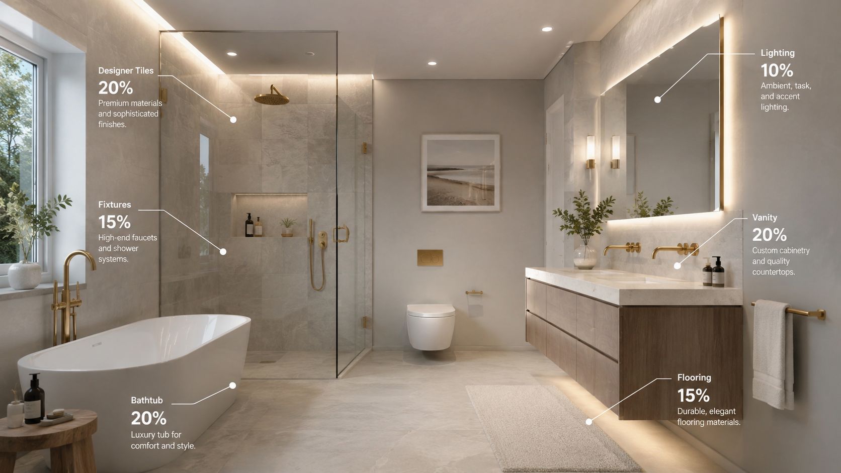 Moderne badeværelse i Horsens med elegant design og god belysning.