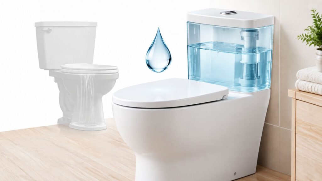 Horsens moderne toilet med vandbesparende funktioner.